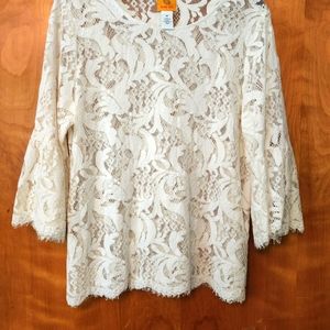 Ruby Rd. Ivory Color Size M Lace Bell Sleeve Top
